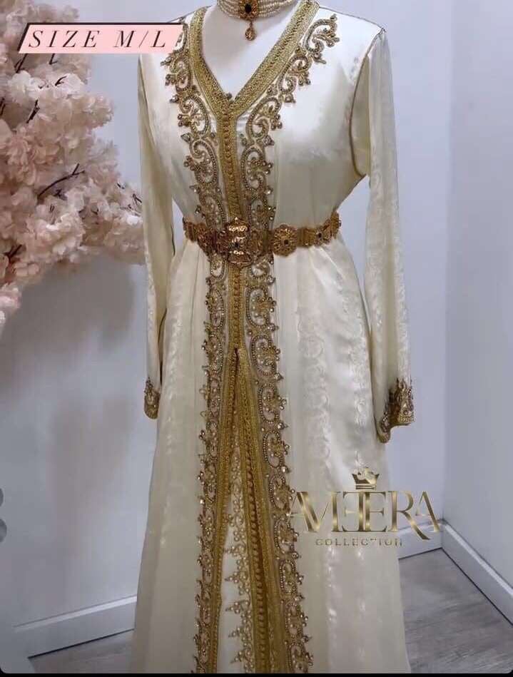 Takshita Marokkaanse jurk M/L, Maat 38/40 (M), Overige typen, Beige, Ophalen of Verzenden