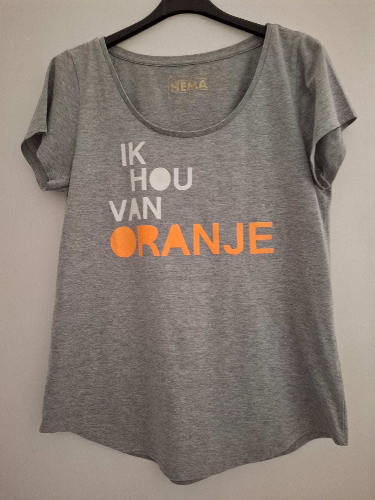 Hema 'Ik hou van Oranje' T-shirt - Maat L, Maat 42/44 (L), Ophalen of Verzenden, Korte mouw, Grijs