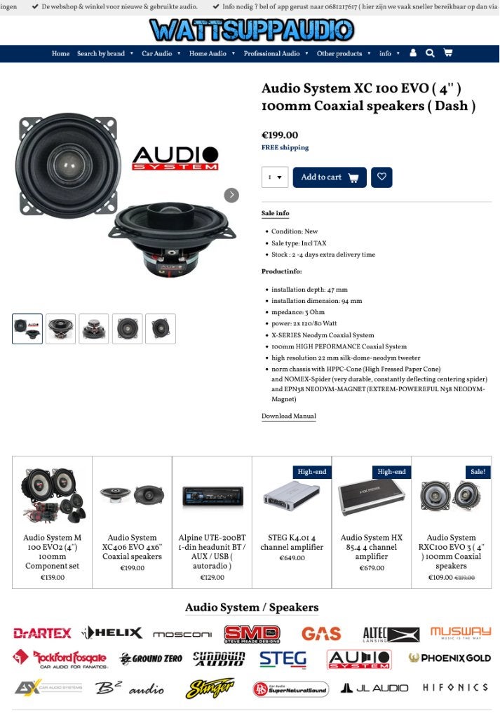 Audio System XC 100 EVO ( 4 inch ) 100mm Coaxial speakers, Info@optimount.nl, Nieuw, Ophalen of Verzenden, Anholtseweg 48A 7091 HB DINXPERLO