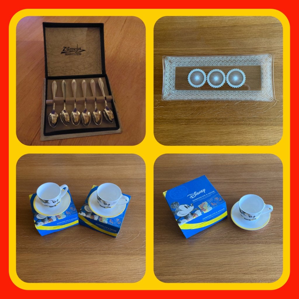 147. Twee kop en schotels / Cakeschaal / Zilmeta Lepeltjes, Ophalen of Verzenden