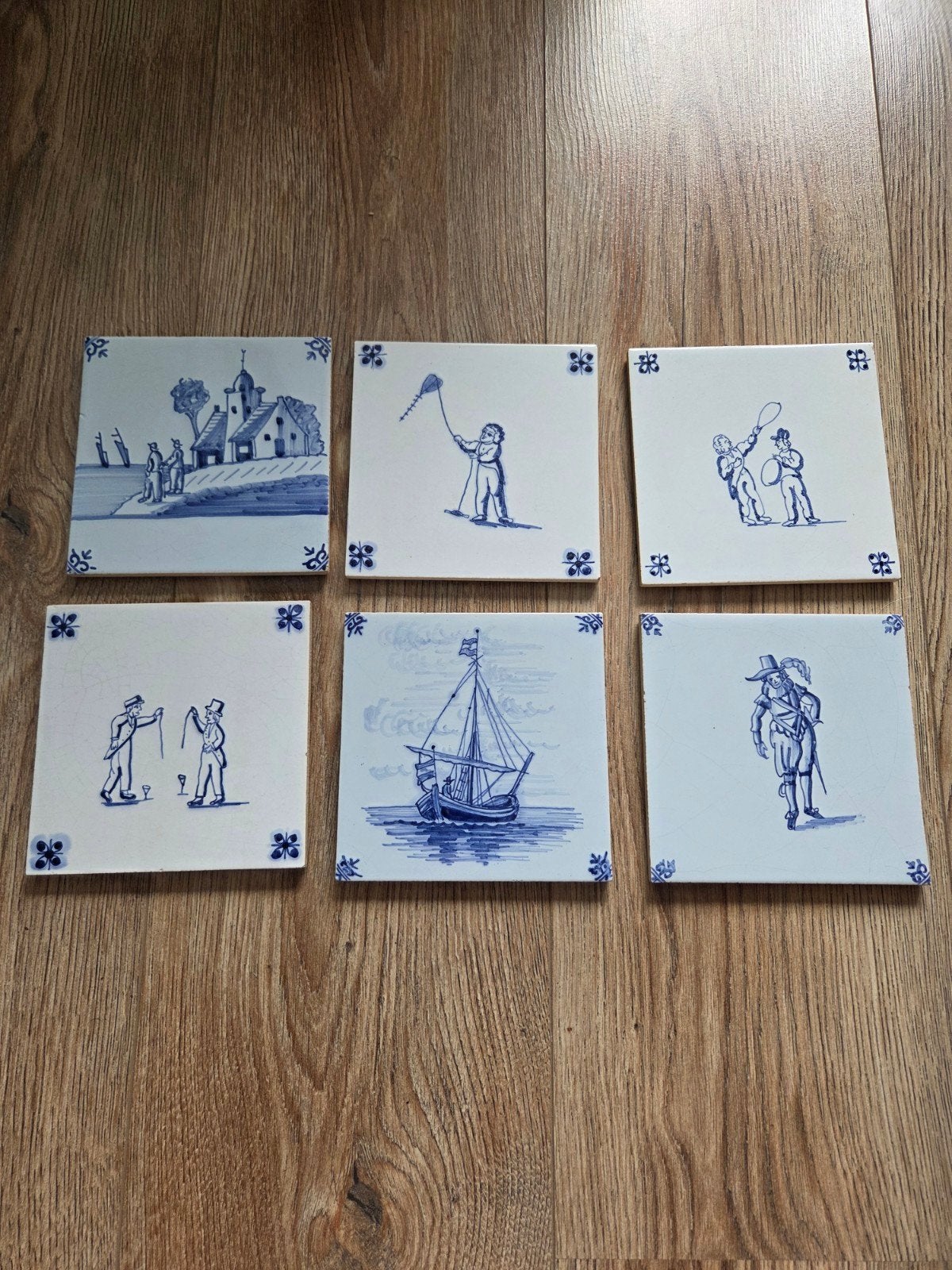 6 handgesigneerde Delfts Blauwe tegels Holland, Ophalen of Verzenden