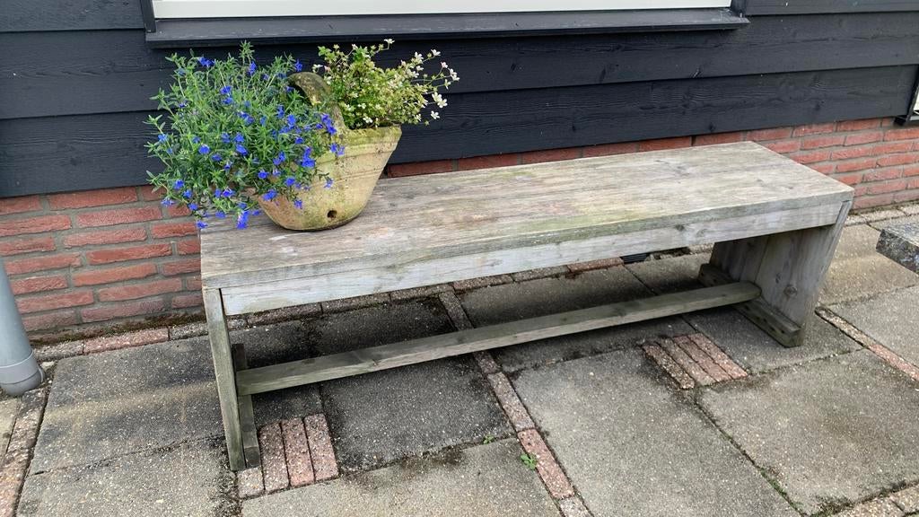 Leuk houten tuinbankje, Tuin en Terras, Ophalen, Gebruikt, Hout