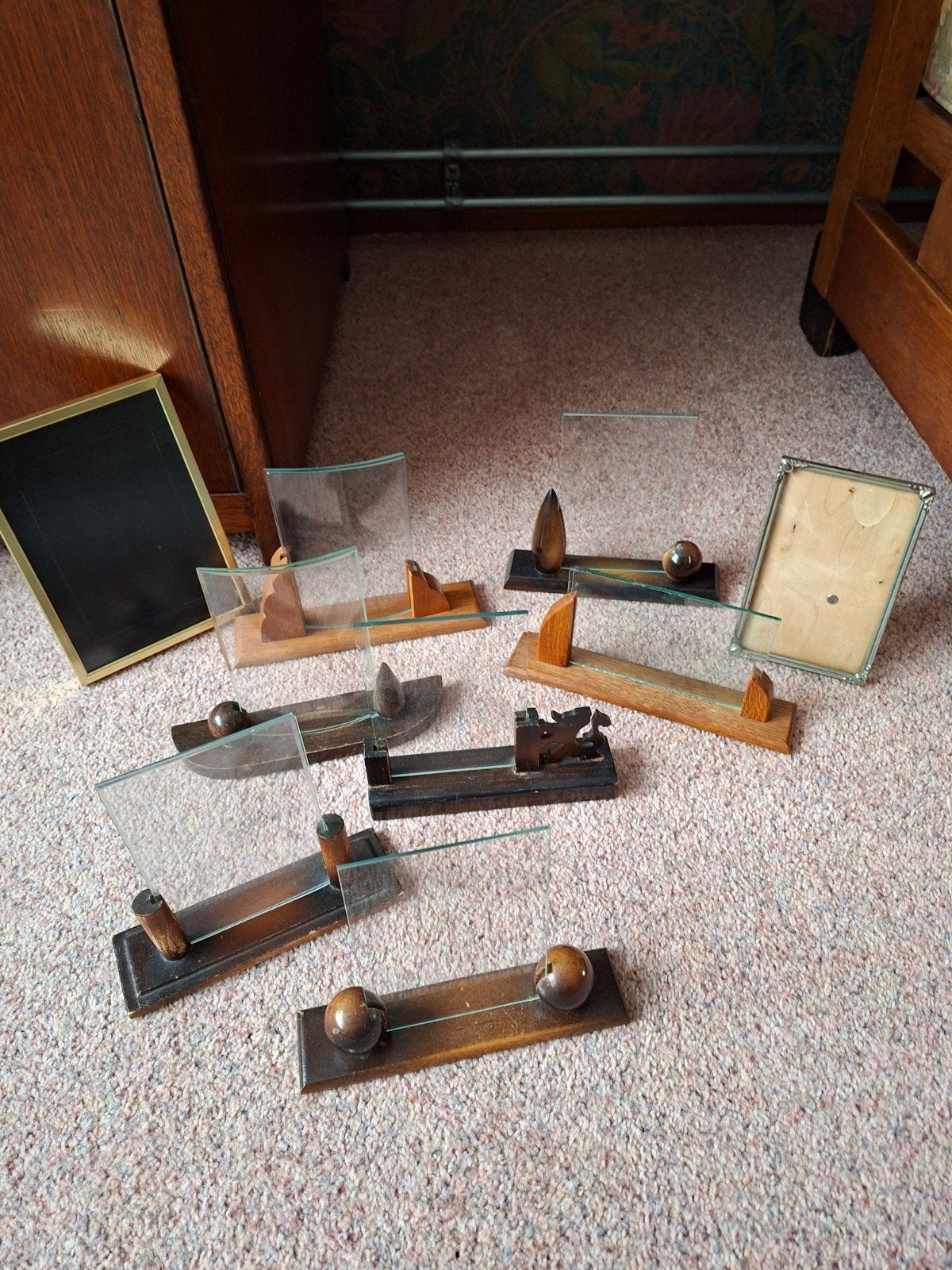 Diverse  art deco.  fotolijsten en houders - Hout en glas, Ophalen, Bruin, Gebruikt, Fotolijst
