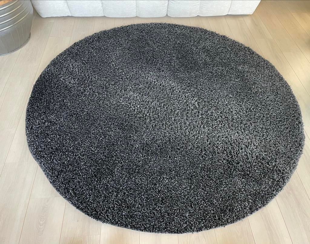 Rond hoogpolig/shaggy vloerkleed zwart antraciet, Shaggy, Zwart, 150 tot 200 cm, Rond
