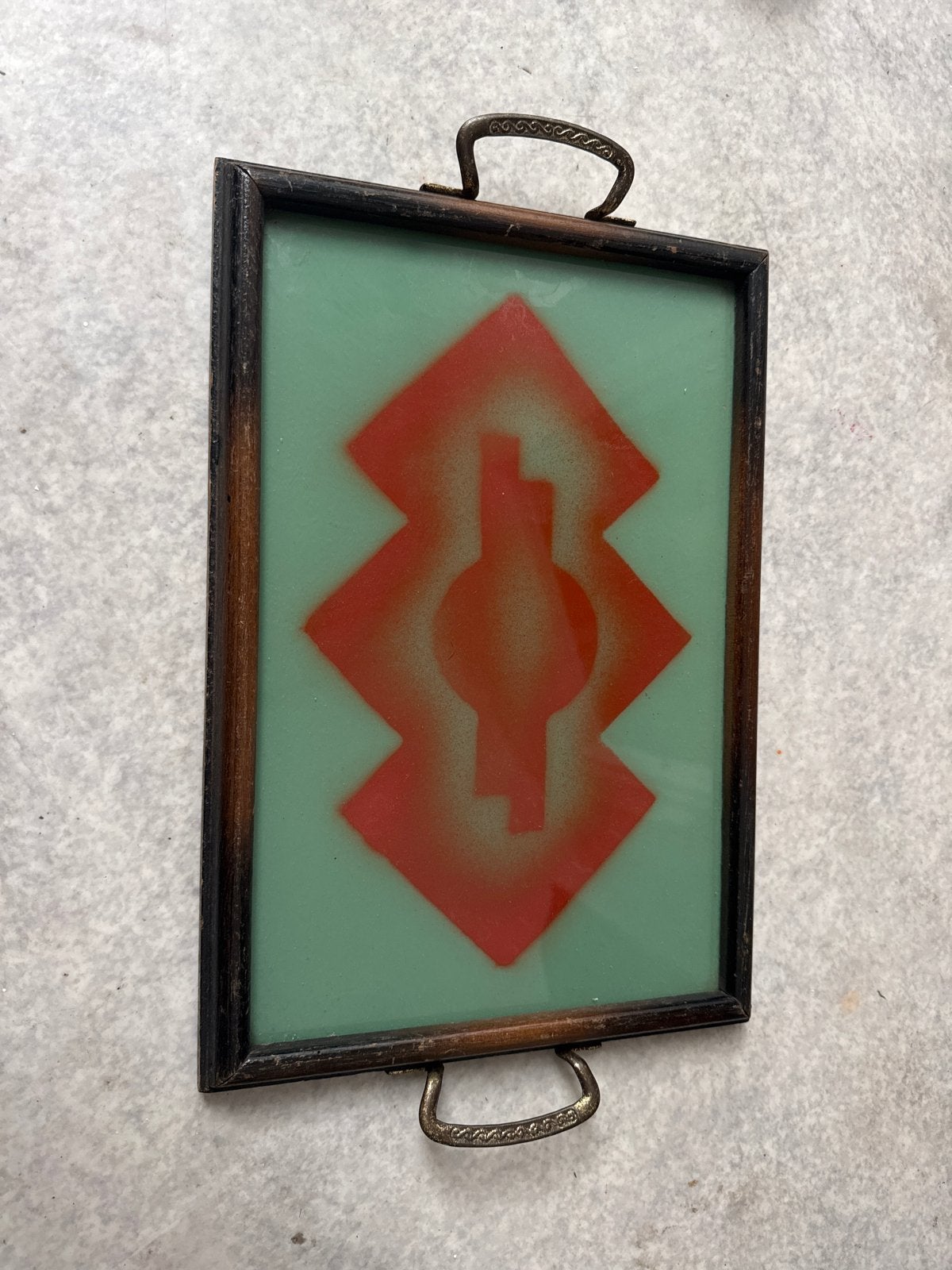 Vintage dienblad met abstracte kunst - Groen/Rood, Ophalen of Verzenden