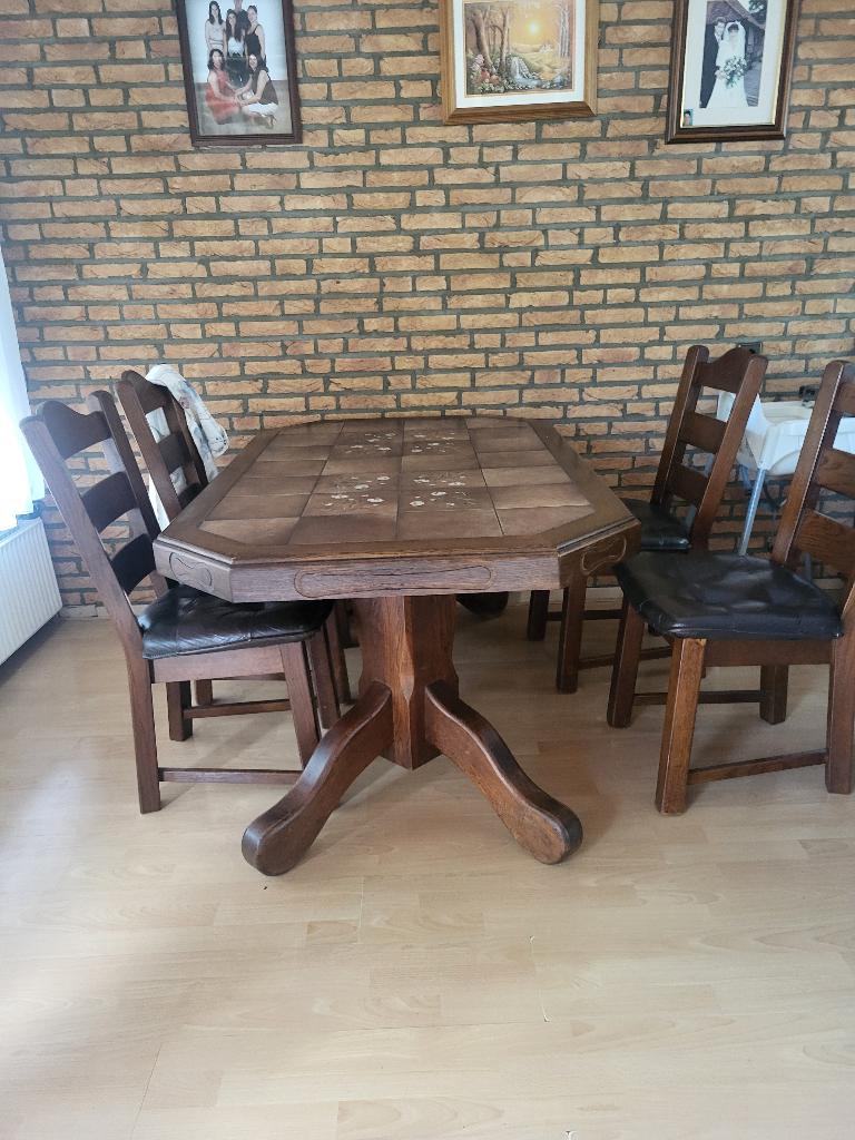 Te koop: eiken eettafel en bijpassende salontafel, Ophalen, Gebruikt, Eikenhout, 150 tot 200 cm