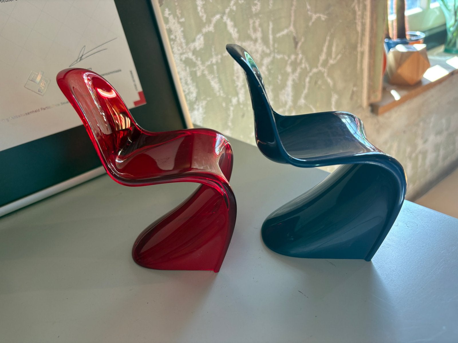 Miniatuur Verner  Panton stoel - Rood en Blauw (set van 2), Meerkleurig, Ophalen of Verzenden, Set, Stoel