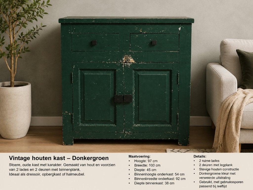 Vintage houten kast, Ophalen, Gebruikt, 100 tot 150 cm, 50 tot 100 cm