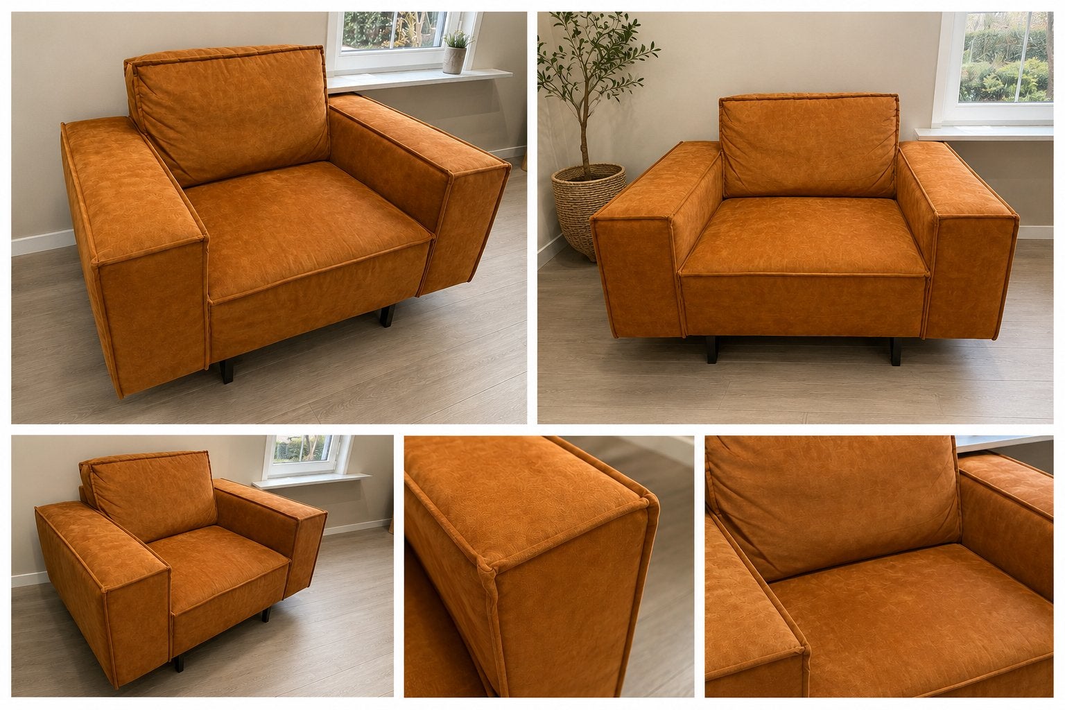 Fauteuil, loveseat, degelijk, cognac, velvet, goud kleurig, Ophalen, Zo goed als nieuw, Stof, 75 tot 100 cm