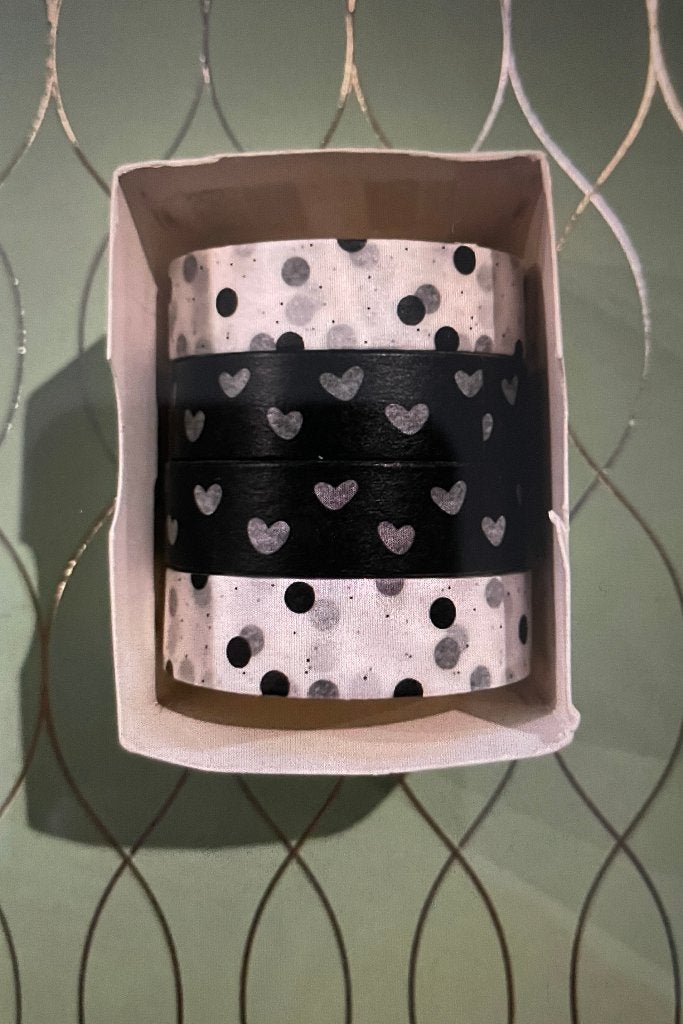 Washi tape zwart wit hartjes en rondjes motief 4 stuks NIEUW, Verzenden, Nieuw