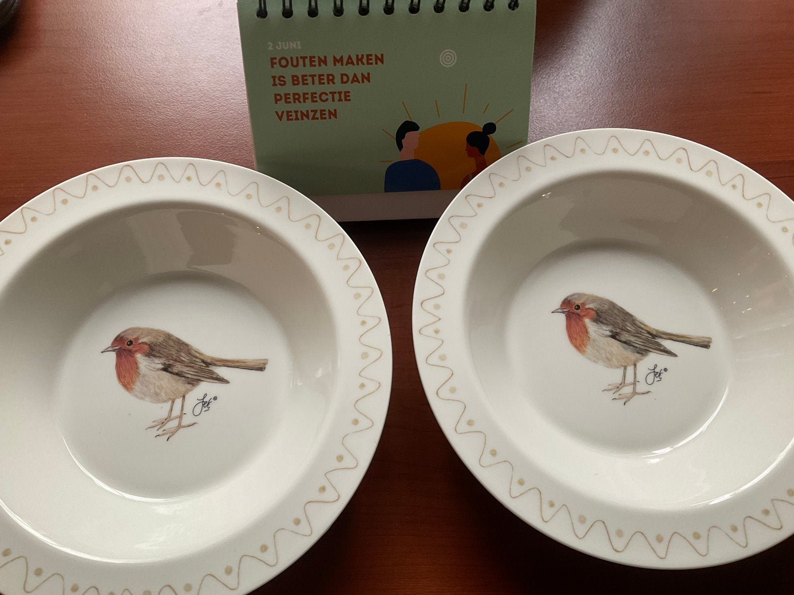JET REDBREAST /2 diepe borden / nieuw, Huis en Inrichting, Keuken | Servies, Zo goed als nieuw, Bord(en), Overige stijlen, Porselein