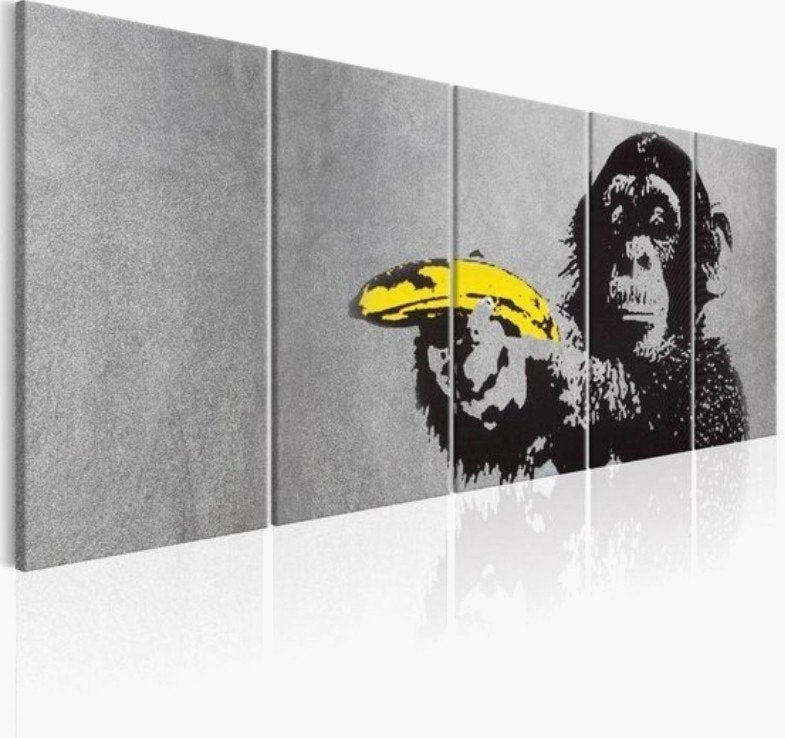 Banksy Apen Panelen - Set van 5, Ophalen of Verzenden, Overige materialen, Ophangklaar, Dieren