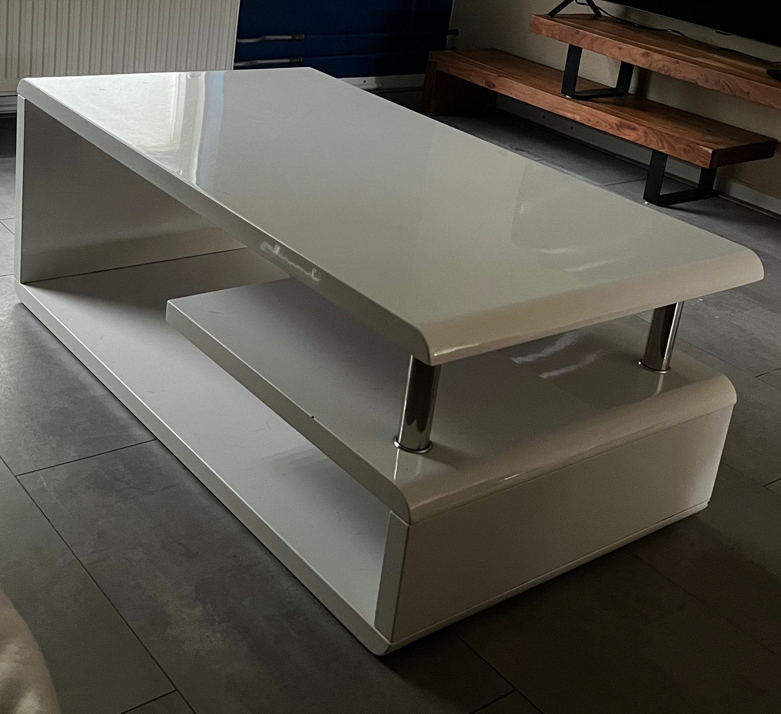 Salontafel hoogglans wit, Ophalen, Gebruikt, 100 tot 150 cm, 50 tot 100 cm