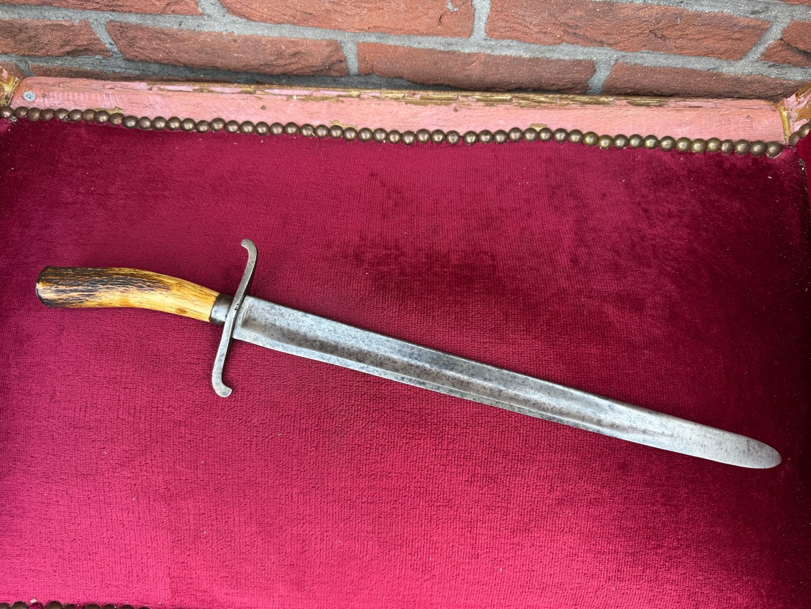 antieke jachtdolk/hartsvanger met hertshoorn handgreep, Ophalen of Verzenden
