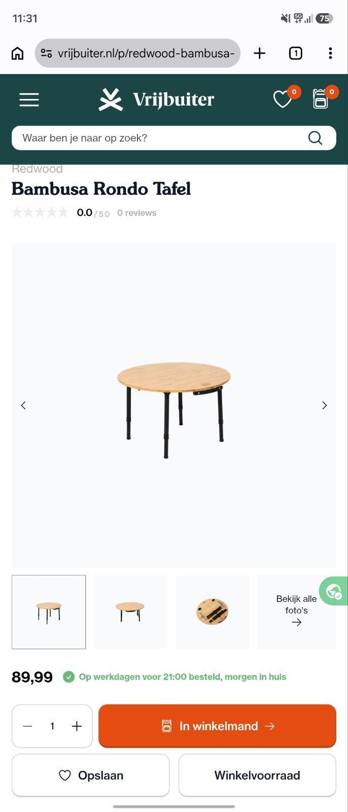 Redwood Bambusa Rondo Tafel - Compacte Campingtafel, Ophalen, Zo goed als nieuw, Campingtafel