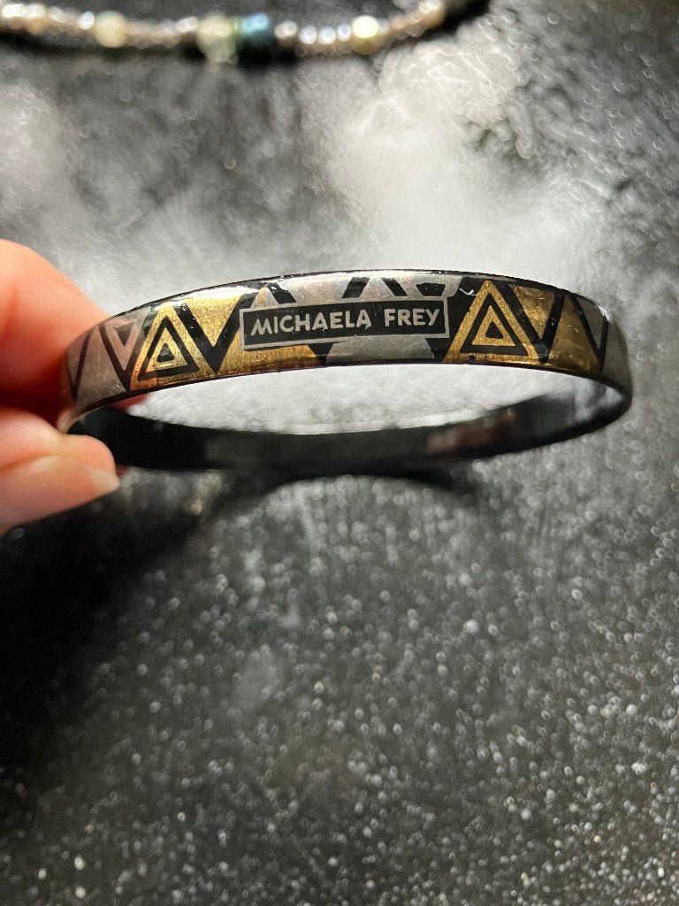 Vintage Michaela Frey emaille armband bangle Geometrisch, Ophalen, Zo goed als nieuw, Beige, Overige materialen