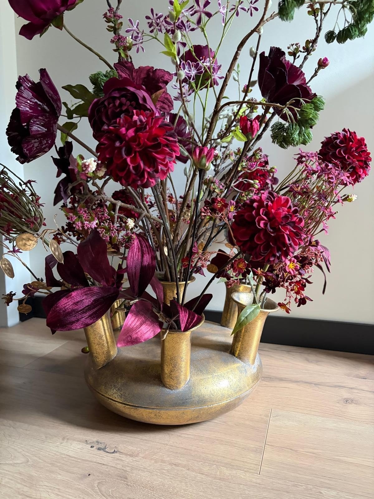 Gouden vaas met 5 openingen voor bloemen, Ophalen, Zo goed als nieuw, Metaal