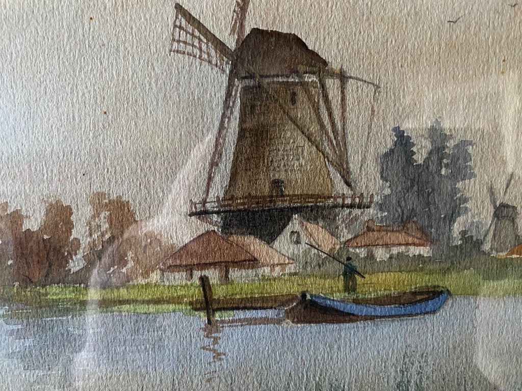 mooi aquarel Hollands landschap, Landschap, Ingelijst, Ophalen of Verzenden, Klassiek