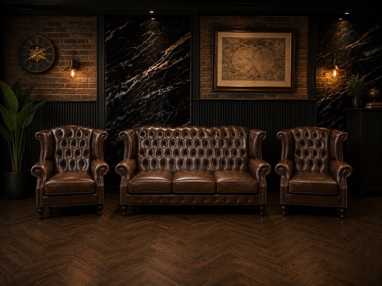 Orginele Klassieke Chesterfield Lederen Set 3 + 1 + 1 !!!, Ophalen of Verzenden, Zo goed als nieuw, 75 tot 100 cm