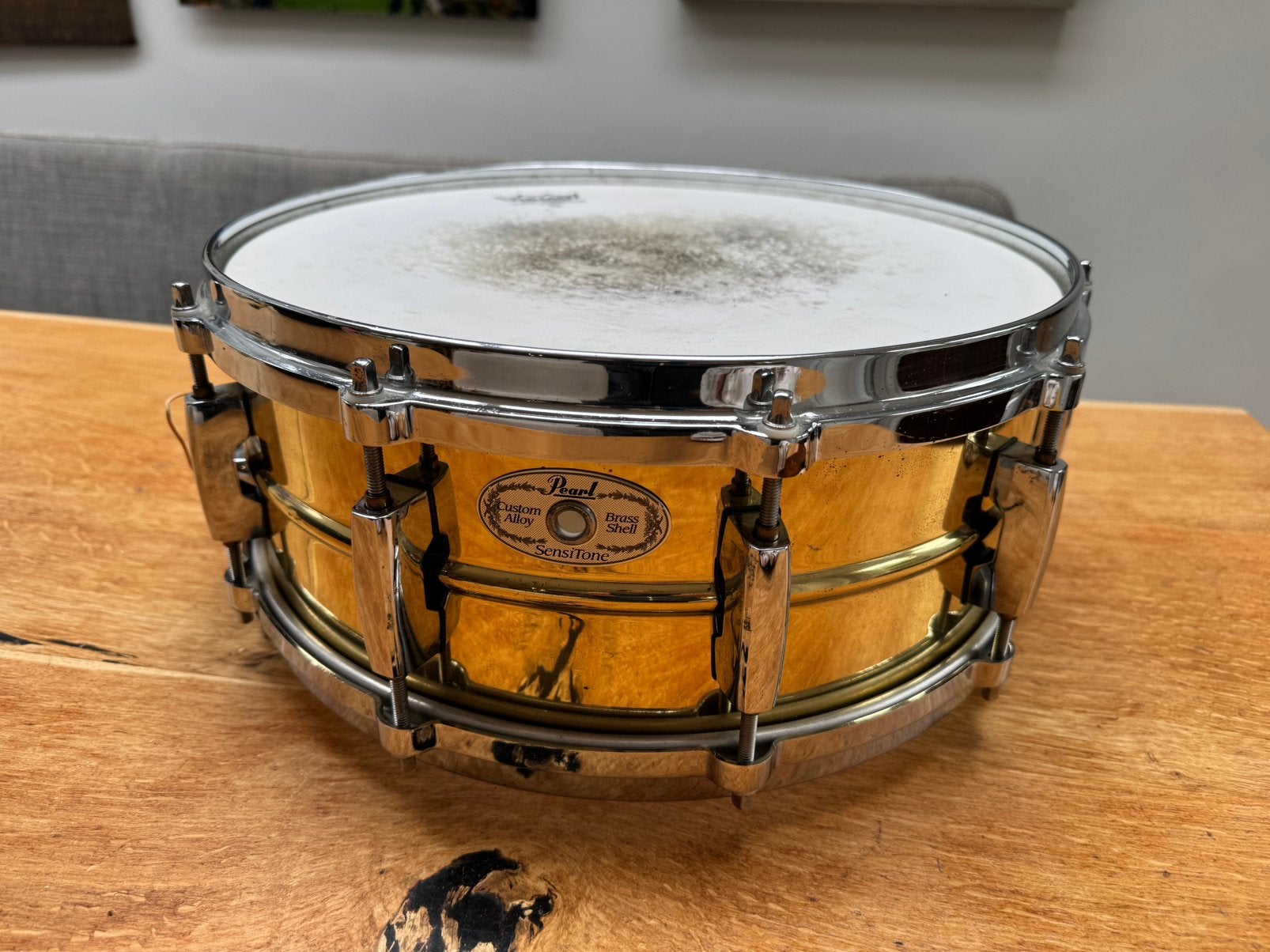 Pearl 14” SensiTone Brass Shell Snaredrum met koffer, Ophalen, Gebruikt, Trommel