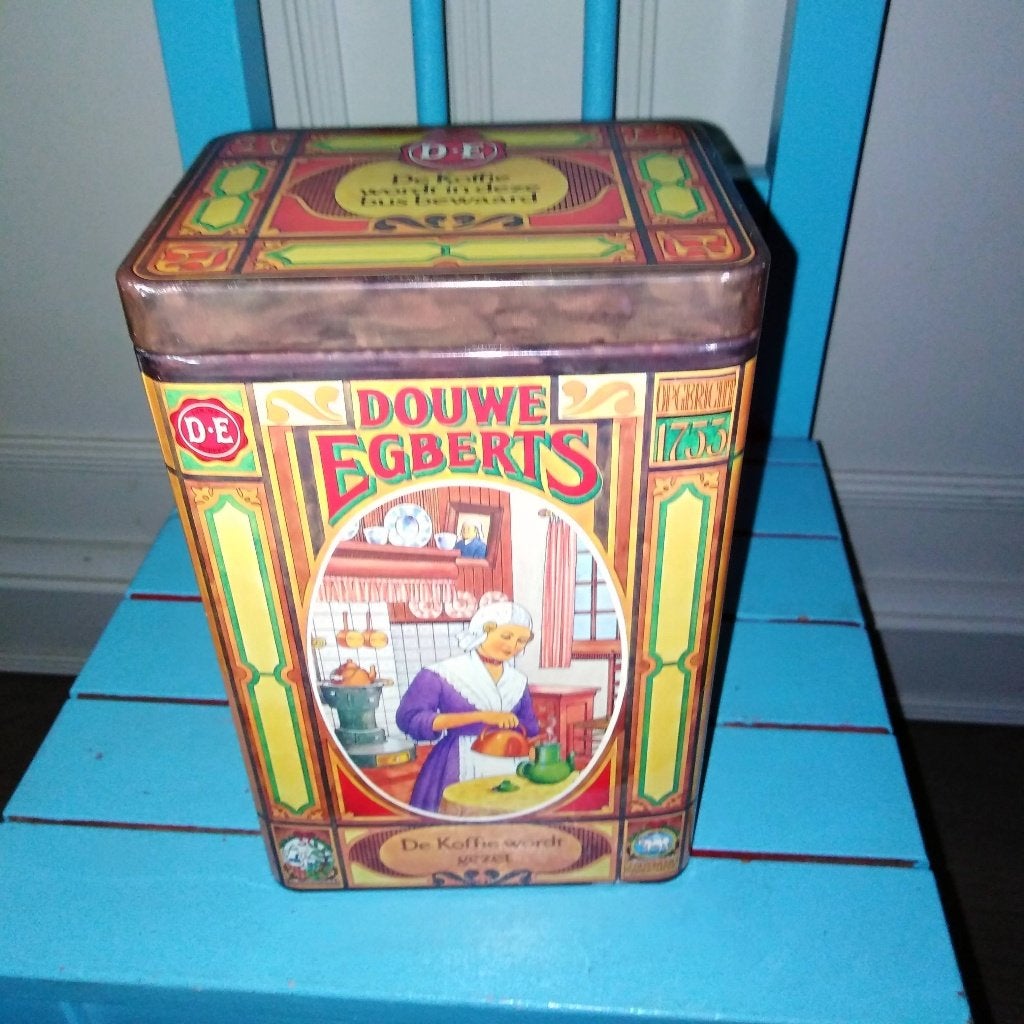 Vintage Douwe Egberts koffieblik uit circa 1985, Verzamelen, Blikken, Ophalen, Gebruikt, Koffie, Douwe Egberts
