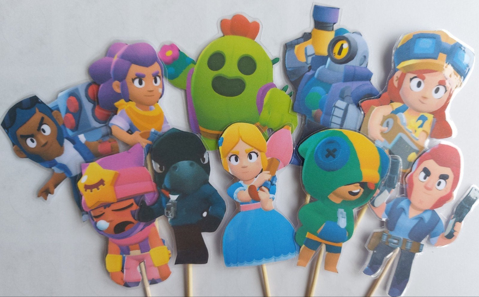 Set van 10 Brawl Stars cupcake traktatie prikkers, Ophalen of Verzenden, Nieuw, Versiering, Verjaardag