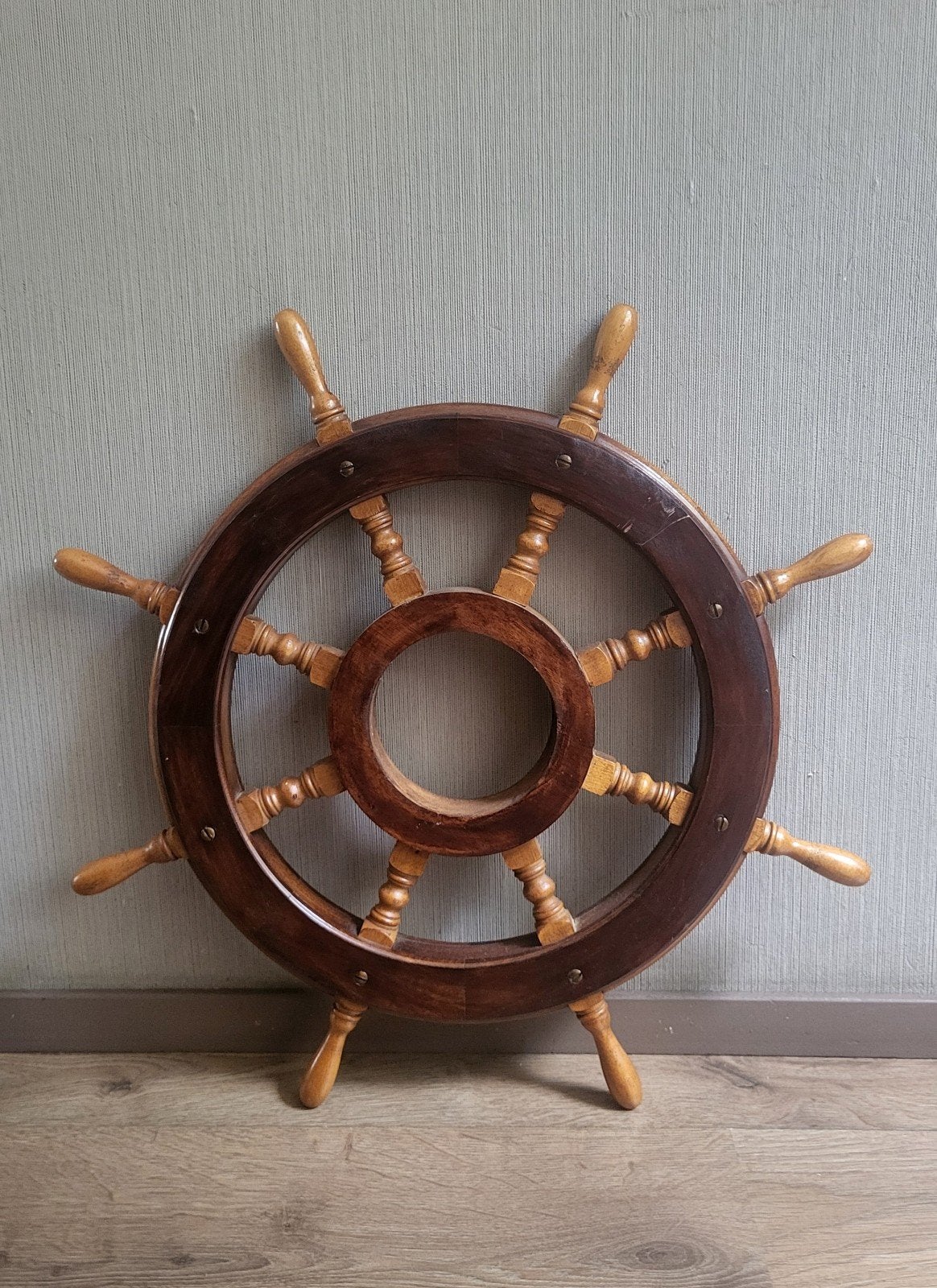 Houten scheepsstuurwiel / scheepsrad - doorsnee 56 cm., Ophalen, Gebruikt, Gebruiksvoorwerp
