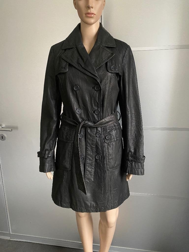 K14 lange echt-leren jas mt. 40=M winterjas trenchcoat leer, Kleding | Dames, Jassen | Winter, Maat 38/40 (M), Zwart, Jilani, Ophalen of Verzenden