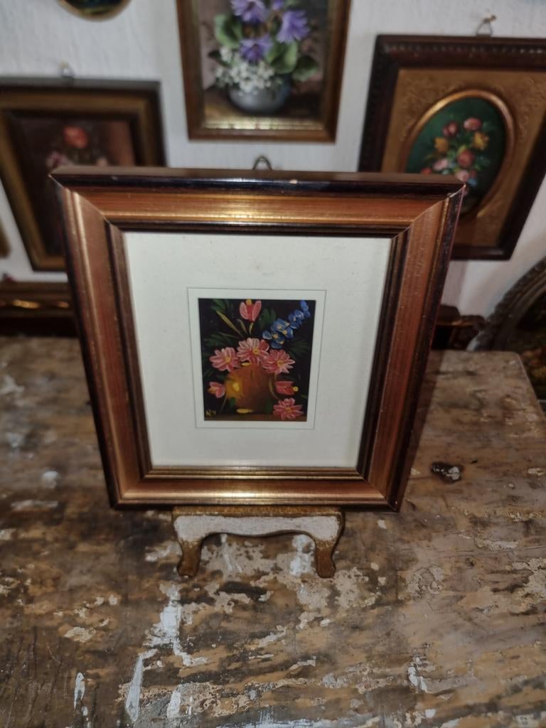 Olieverf schilderij bloemen stilleven J29, Antiek en Kunst, Curiosa en Brocante, Ophalen of Verzenden