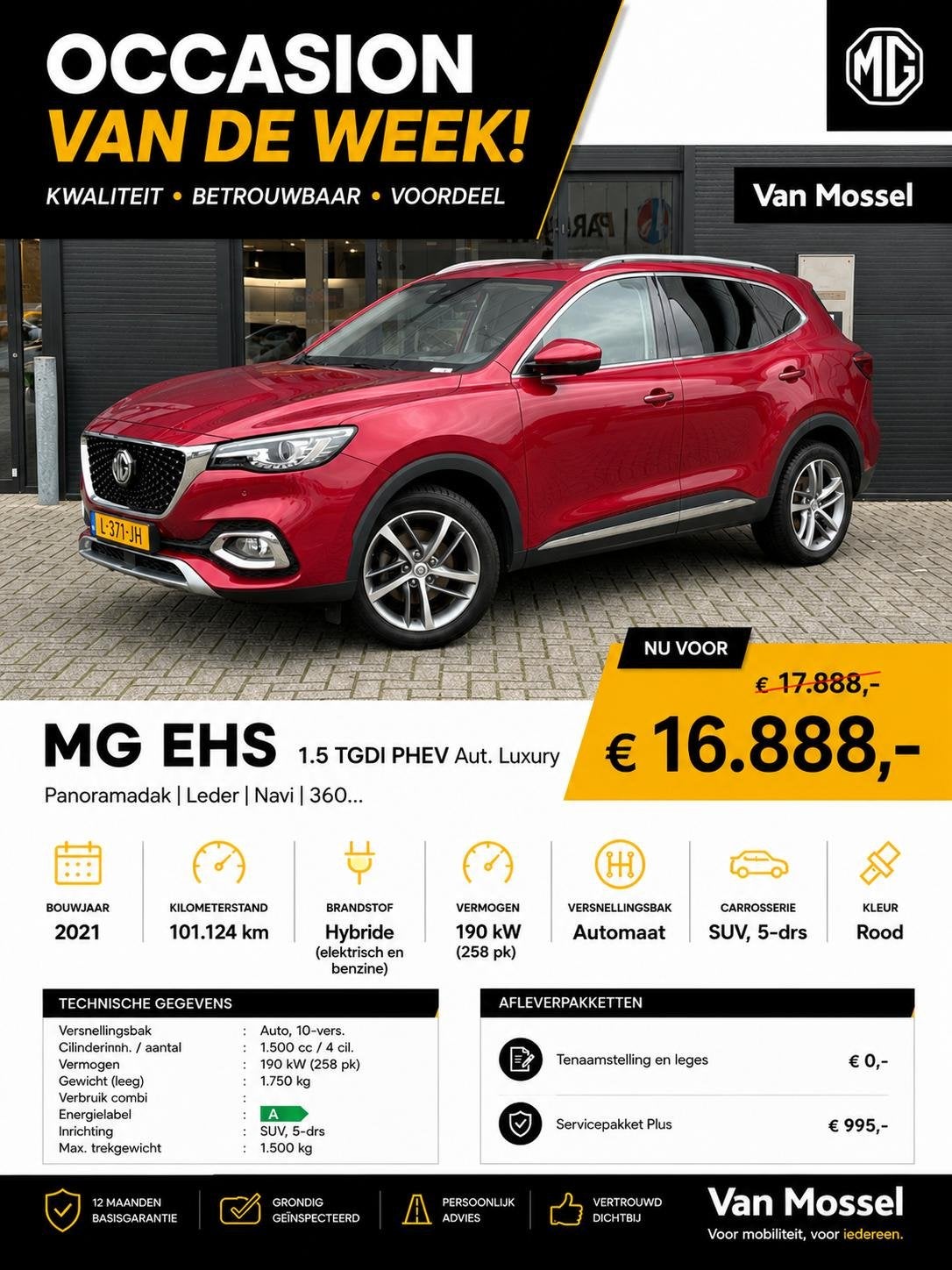 MG EHS 1.5 TGDI PHEV Aut. Luxury | Panoramadak | Leder | Nav, Auto's, 12 maanden, Gebruikt, Euro 6, 4 cilinders