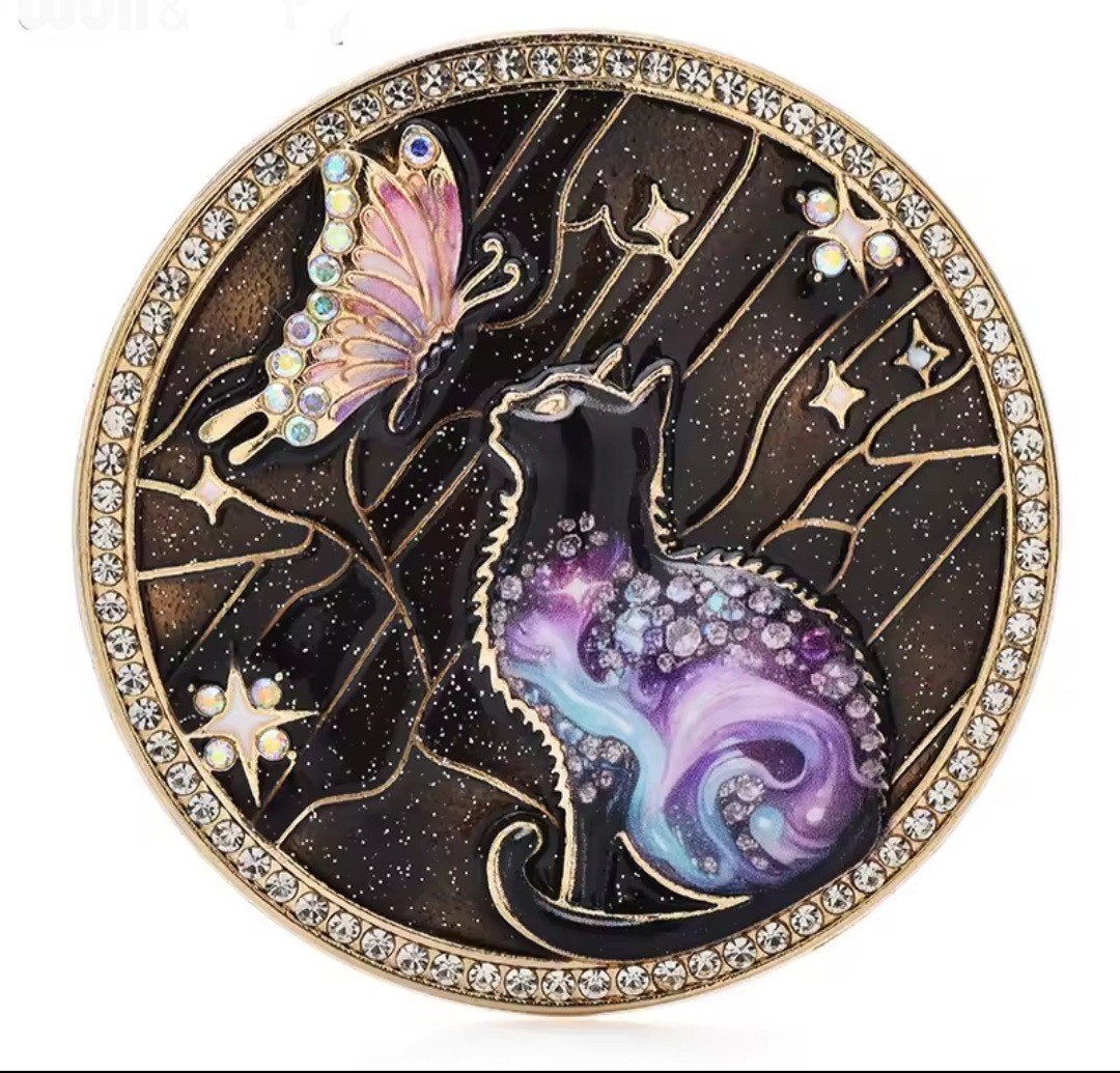 Nieuwe Broche Kat en Vlinder met Strass, Sieraden, Tassen en Uiterlijk, Ophalen, Overige materialen, 4 tot 7 cm, Overige kleuren