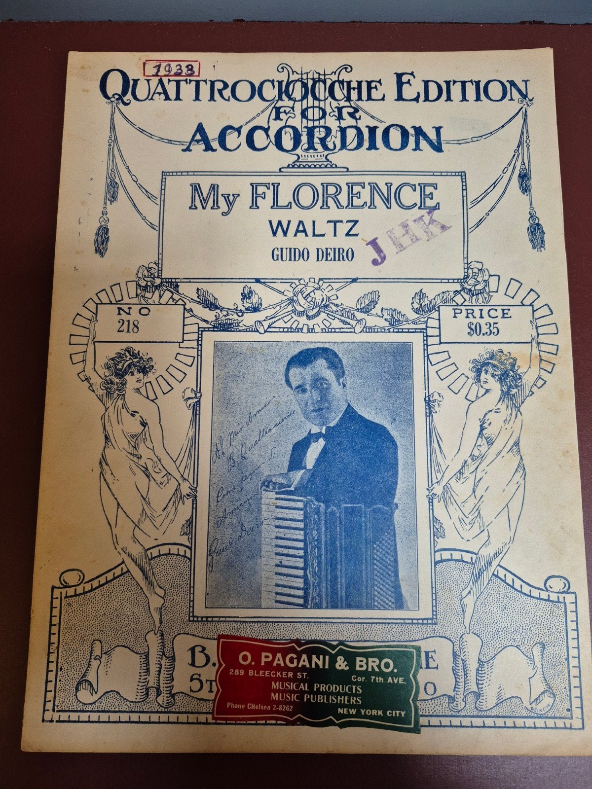 My Florence Waltz - Guido Deiro (Accordeon bladmuziek), Gebruikt, Overige genres, Ophalen of Verzenden, Artiest of Componist