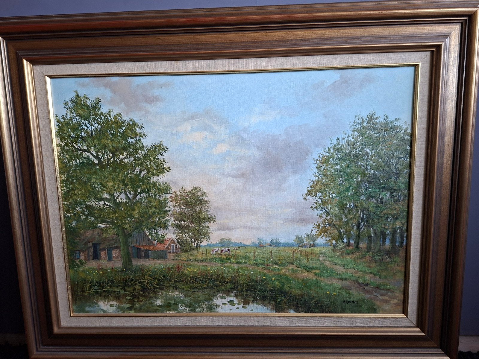 Prachtig olieverf schilderij met nostalgisch landschap., Antiek en Kunst, Ophalen, Realistisch, Landschap, Olieverf
