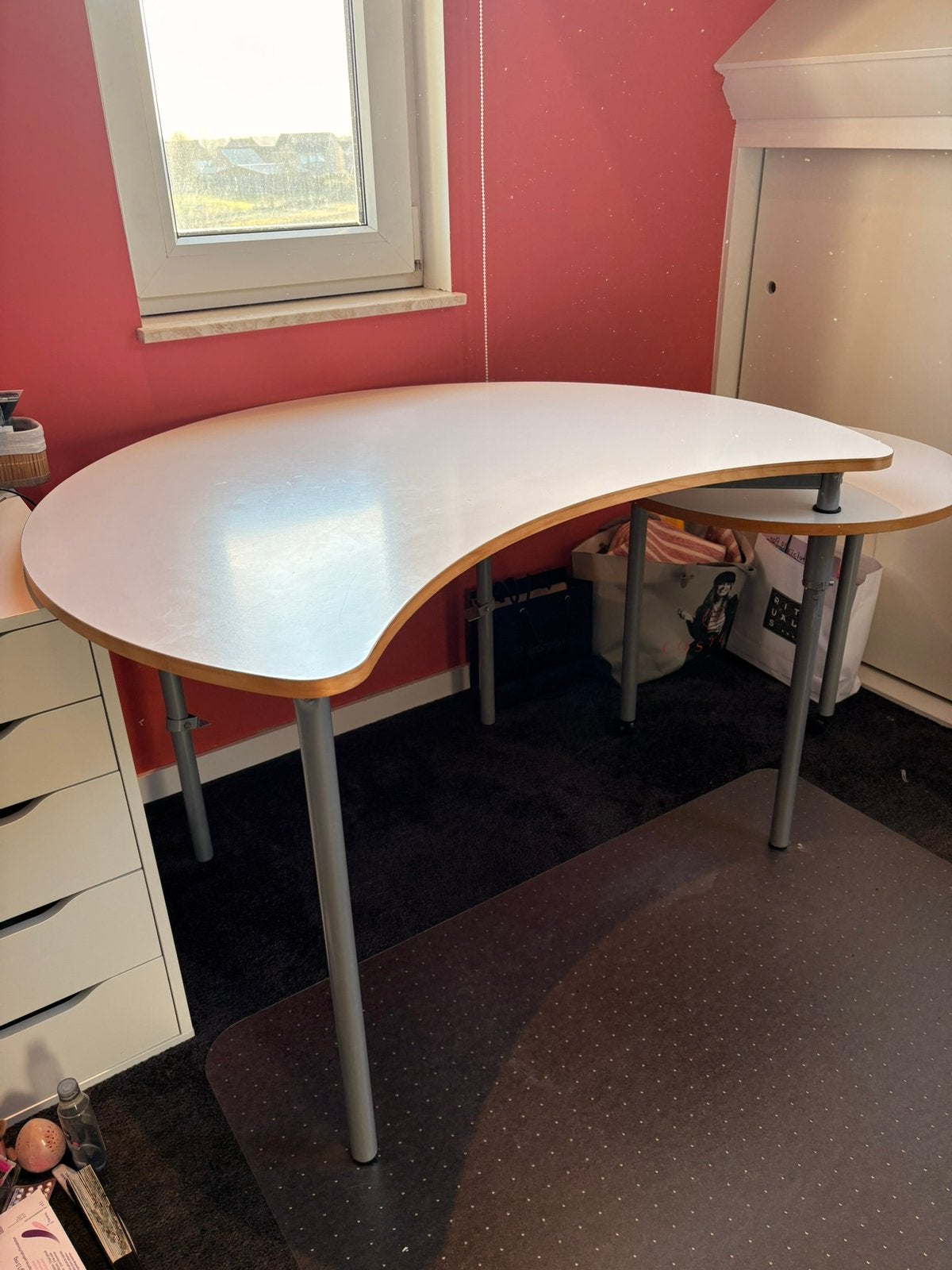 IKEA Bureau, Huis en Inrichting, Bureaus, Gebruikt, Duo-bureau, IKEA, Wit, Met wielen, Opzetstuk, Ophalen