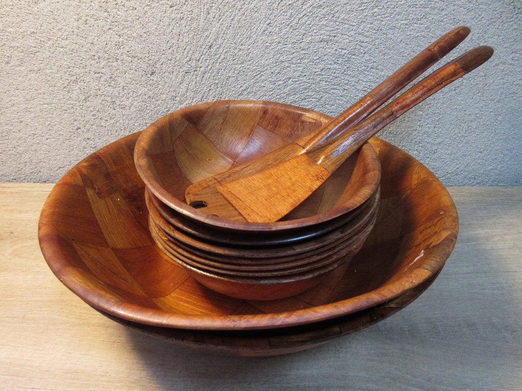 Vintage bamboe schalenset slaset, Ophalen of Verzenden, Overige typen