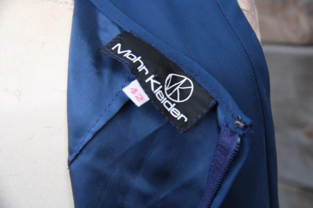 Jurk donkerblauw Mohr Kleider mt 42 Vintage Vaste prijs, Kleding | Dames, Maat 42/44 (L), Zo goed als nieuw, Knielengte, Mohr Kleider