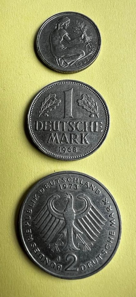 Duitse Mark Munten Set - 50 Pfennig, 1 DM, 2 DM, Ophalen of Verzenden, Duitsland, Setje
