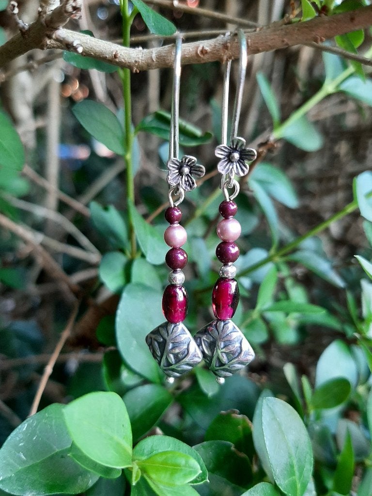 Oorbellen Chantelle granaat-swarovski parels-kraal zilver, Ophalen, Hangers, Met edelsteen, Nieuw