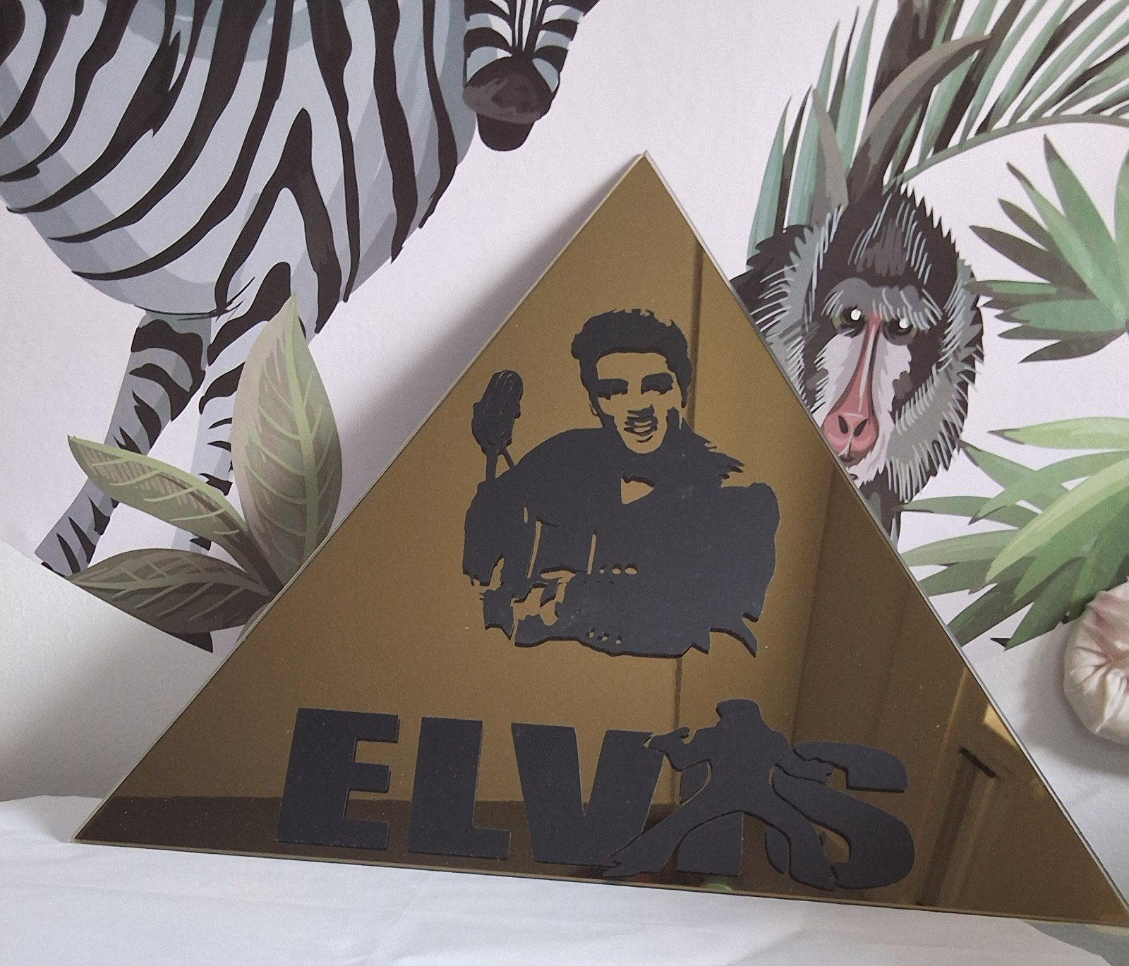 goudkleurige spiegel met Elvis afbeelding 40x40x40 cm, Verzamelen, Ophalen of Verzenden, Nieuw, Overige typen