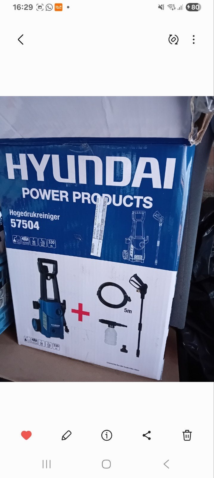 Hyundai hogedrukspuit, Ophalen, Zo goed als nieuw, Dompelpomp