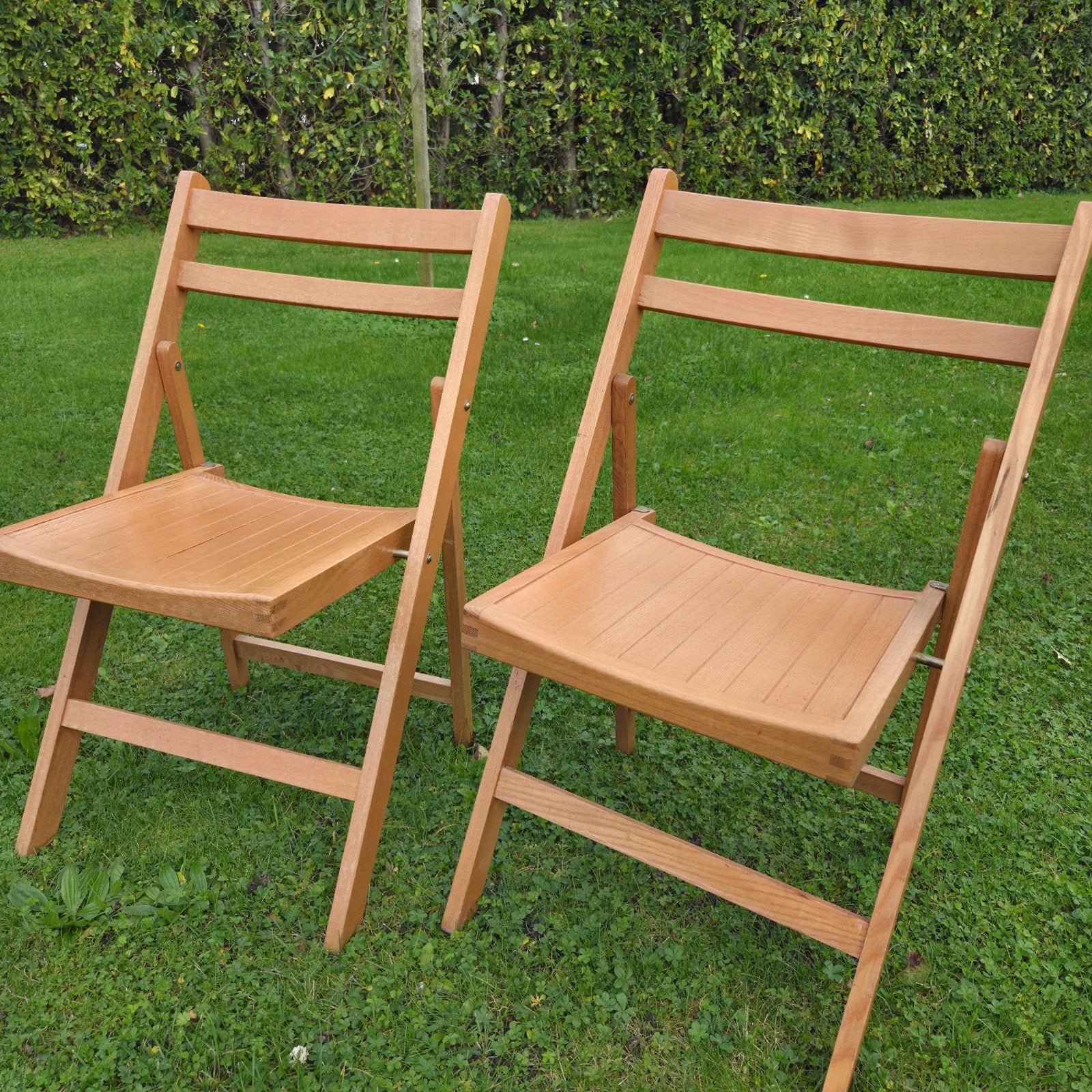 Houten vintage klapstoel Bijzetstoel Balkonstoel, Ophalen, Twee, Bruin, Vintage