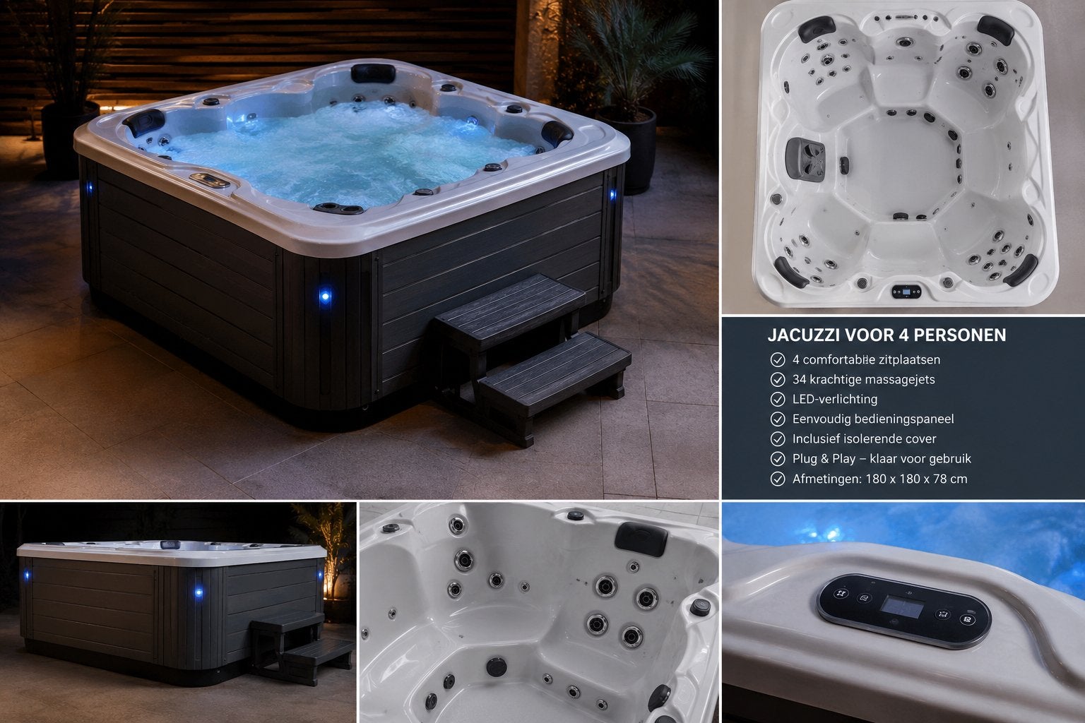 Jacuzzi voor 4 personen - Zo goed als nieuw, Tuin en Terras, Bubbelbaden en Hottubs, Ophalen, Zo goed als nieuw, Afdekzeil, Vast