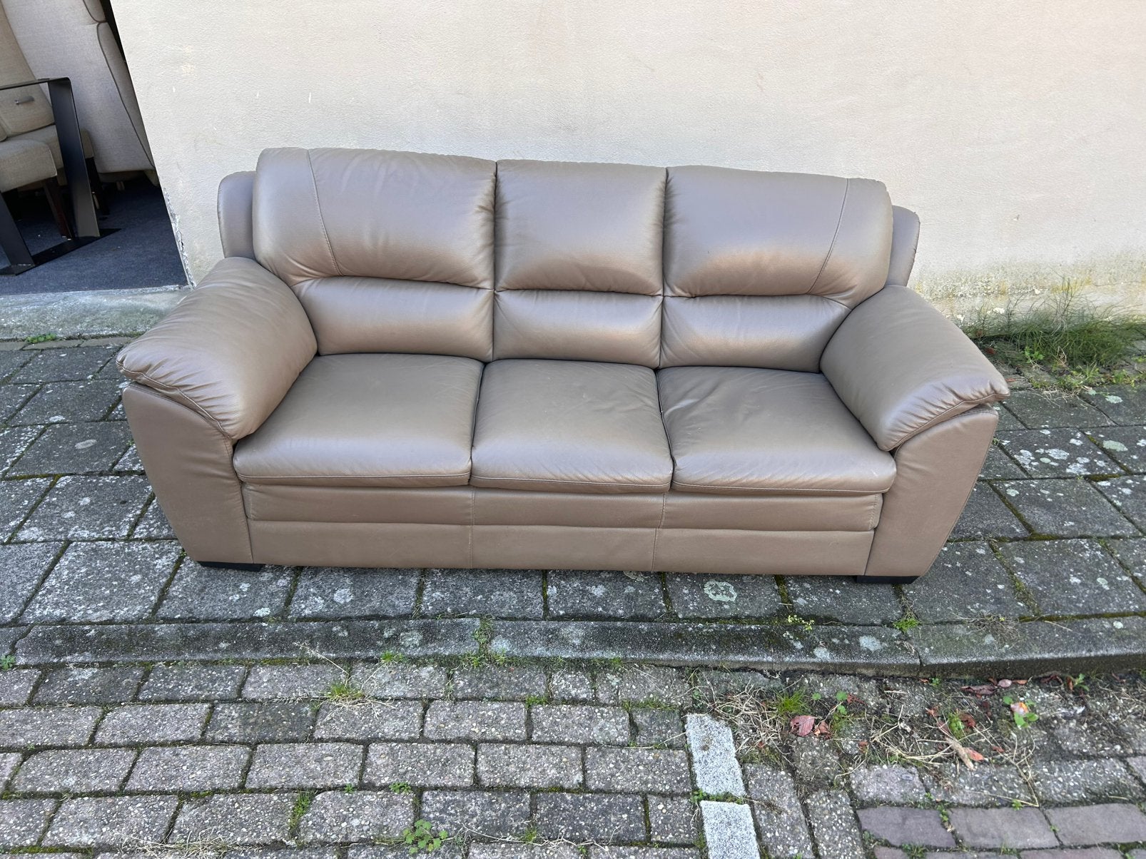 Leder 3 zits bank, Ophalen, Gebruikt, Driepersoons, Leer