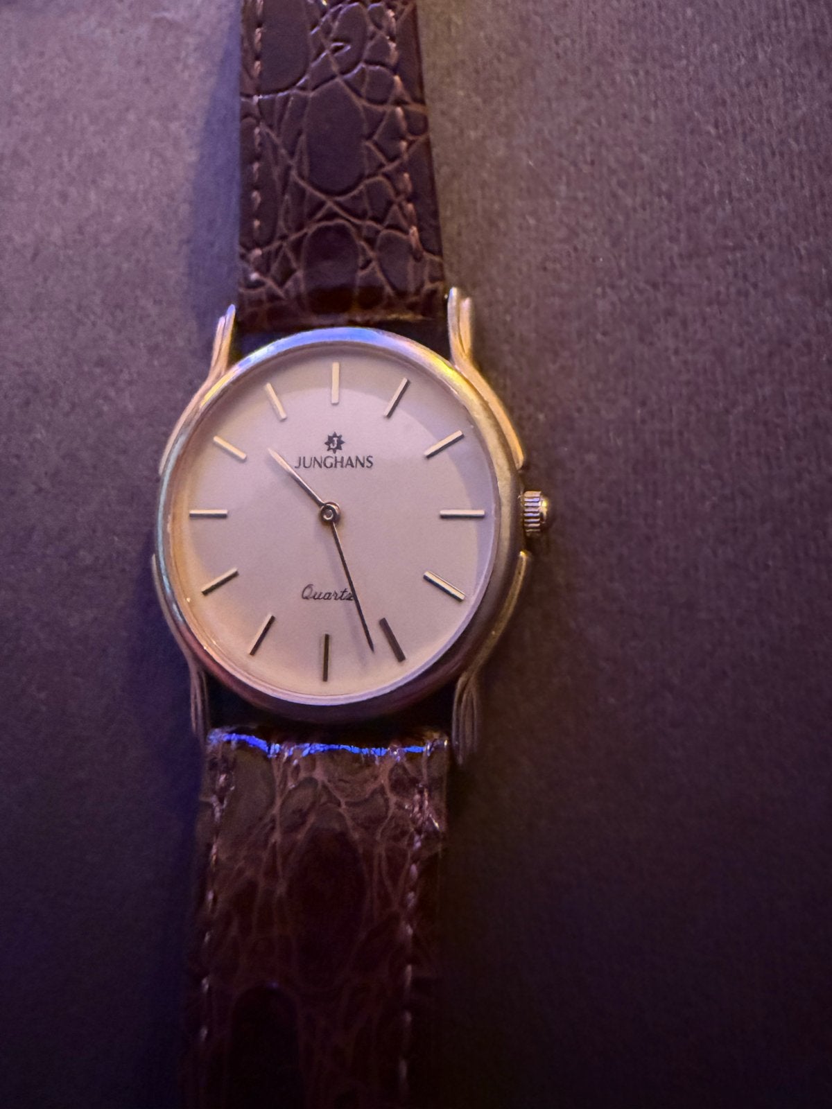 Junghans Quartz Polshorloge met Leren Bandje, Overige merken, Overige materialen, Polshorloge, Ophalen of Verzenden