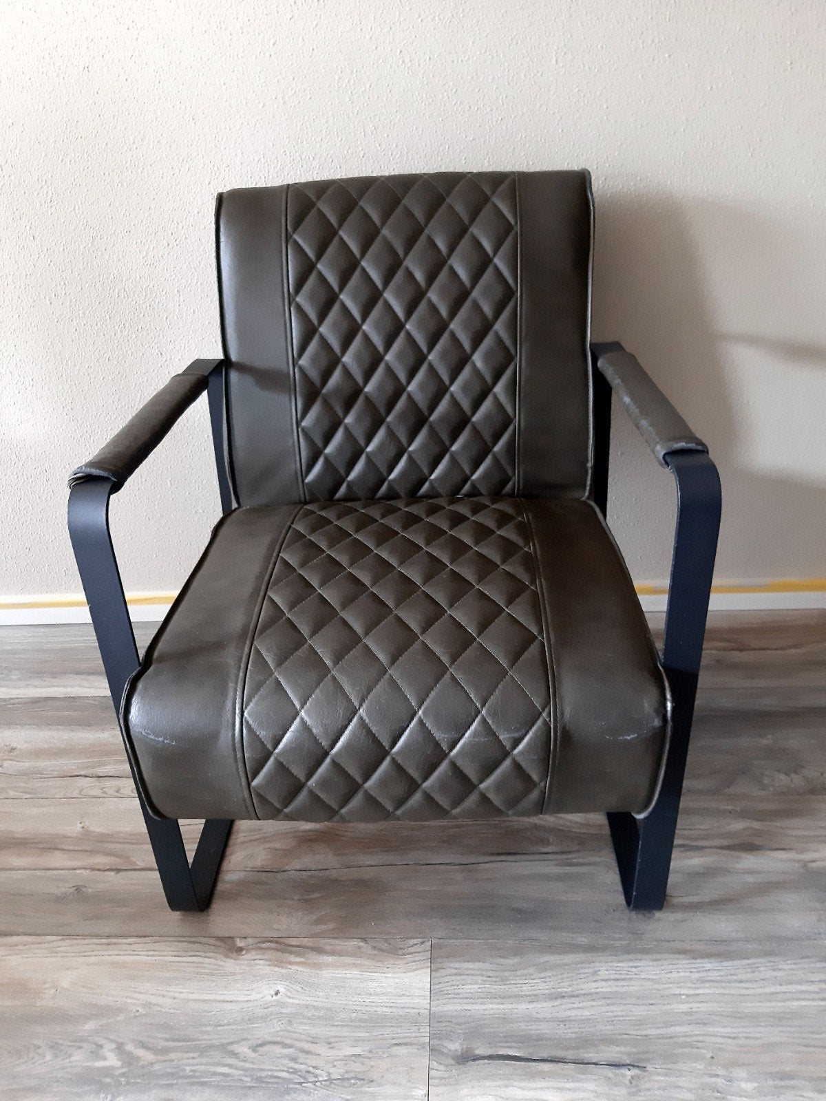 Stoel Groen Leer Met Zwart Frame, Ophalen, Gebruikt, Leer