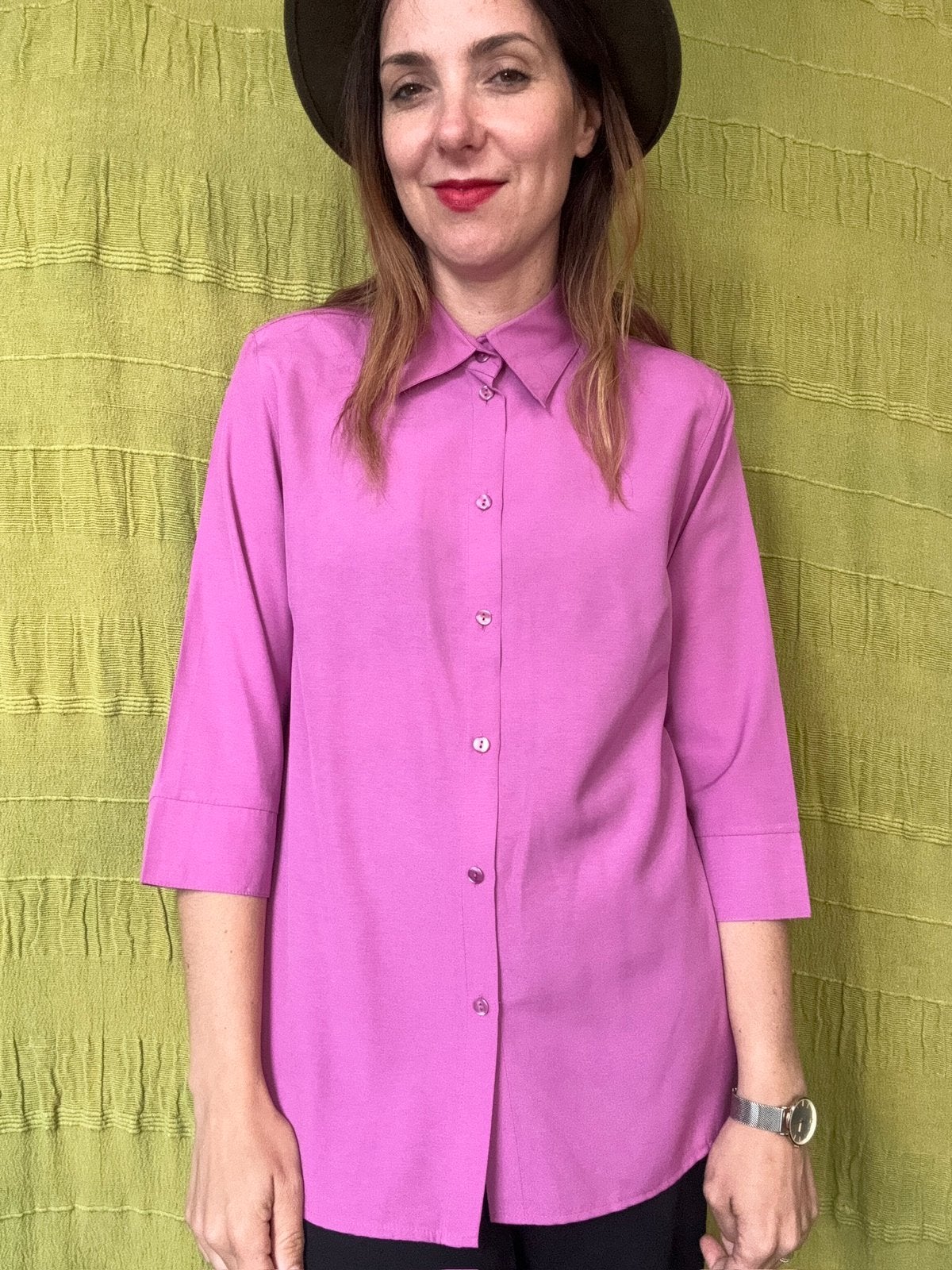 Vintage blouse / shirt - paars -42/XL, Hgv, Maat 42/44 (L), Ophalen of Verzenden, Vintage