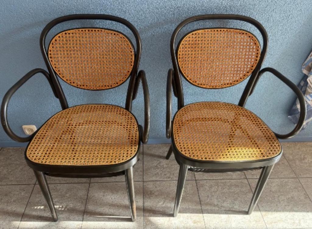 Thonet eetset – uitschuifbare tafel + 6 rotan stoelen, Ophalen of Verzenden