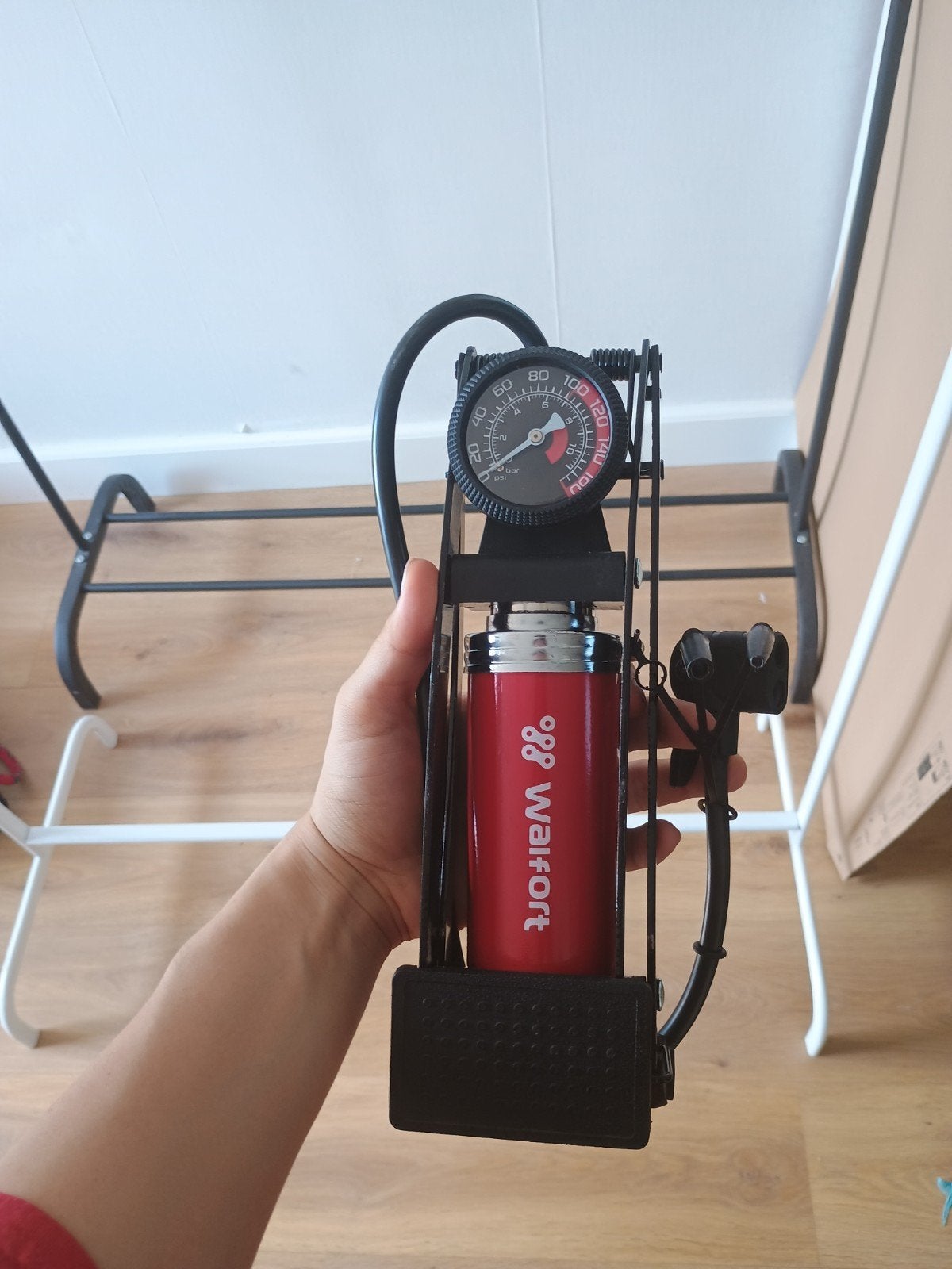 Walgort fietspomp met drukmeter en extra aansluitingen, Ophalen, Drukmeter, Gebruikt