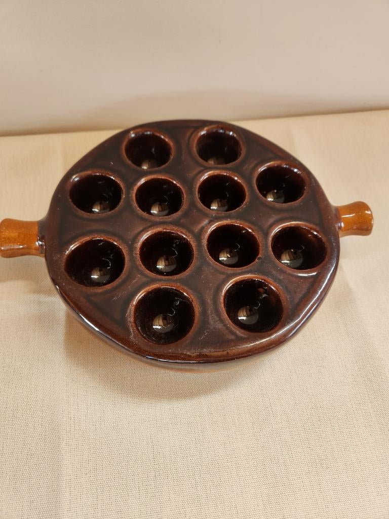 Vintage Franse Escargotschaal – Aardewerk – 12 gaten, Ophalen of Verzenden
