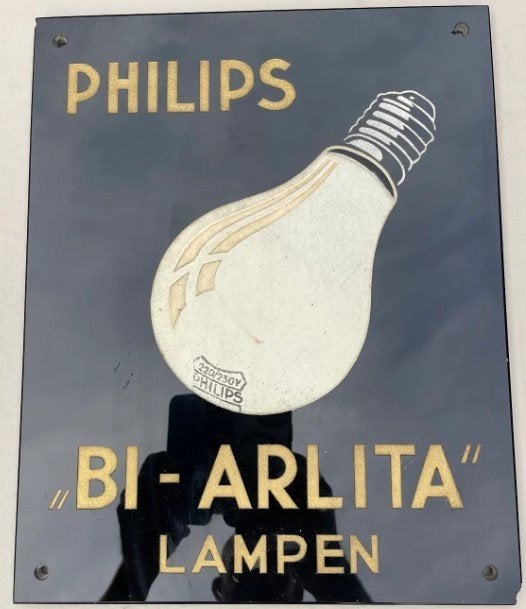 Uniek Origineel Philips Glazen Winkelbord (Louis Kalff), Ophalen of Verzenden, Zo goed als nieuw, Reclamebord